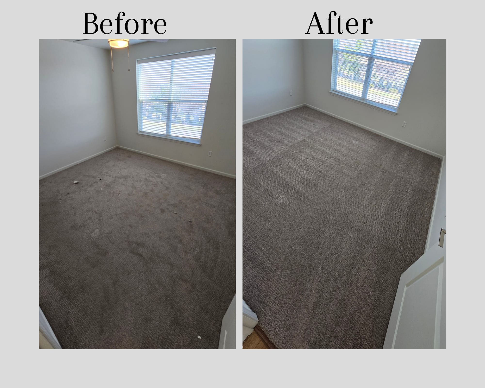 Before and after: Bedroom carpet — move-out clean