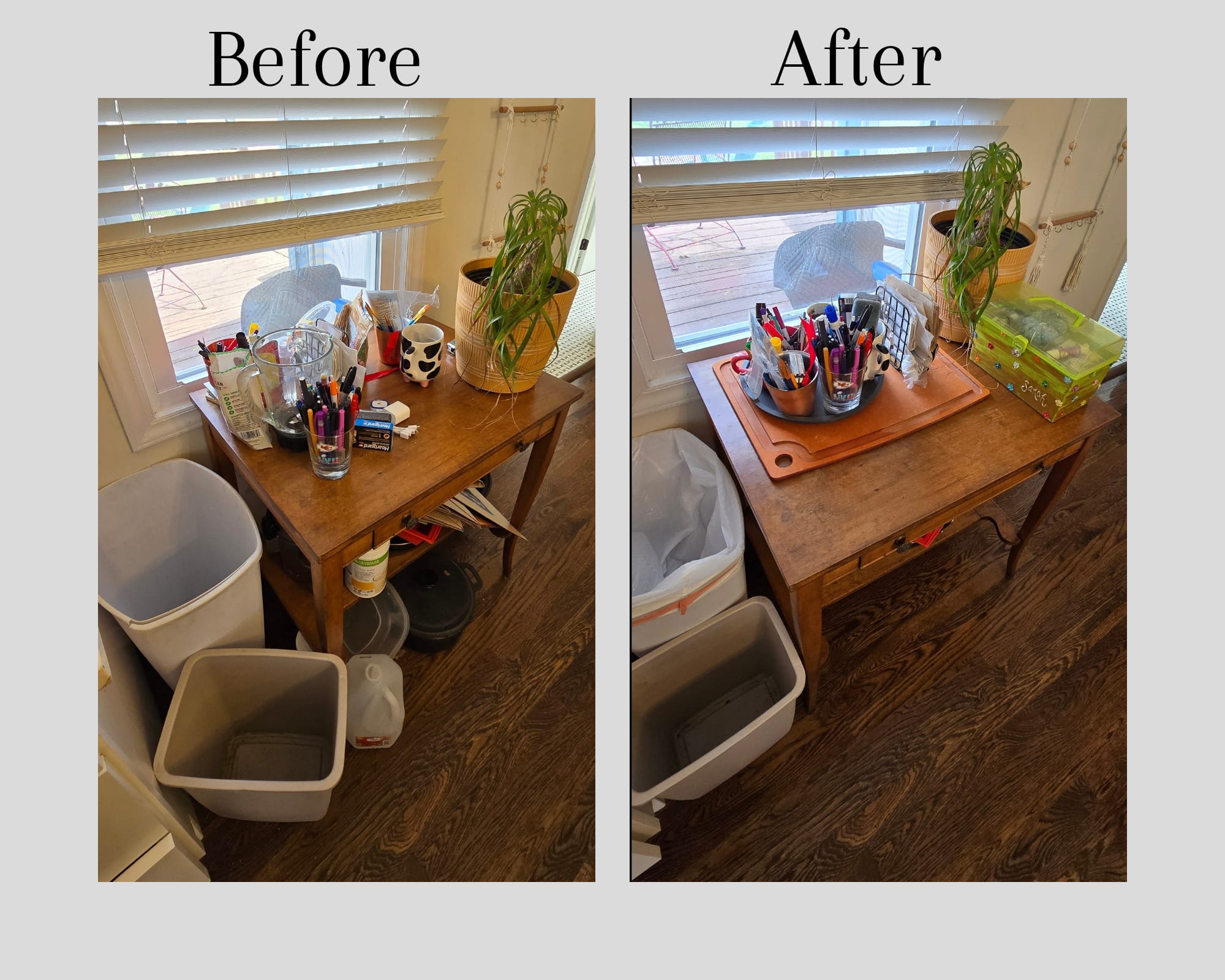 Before and after: Desk area organization & clean