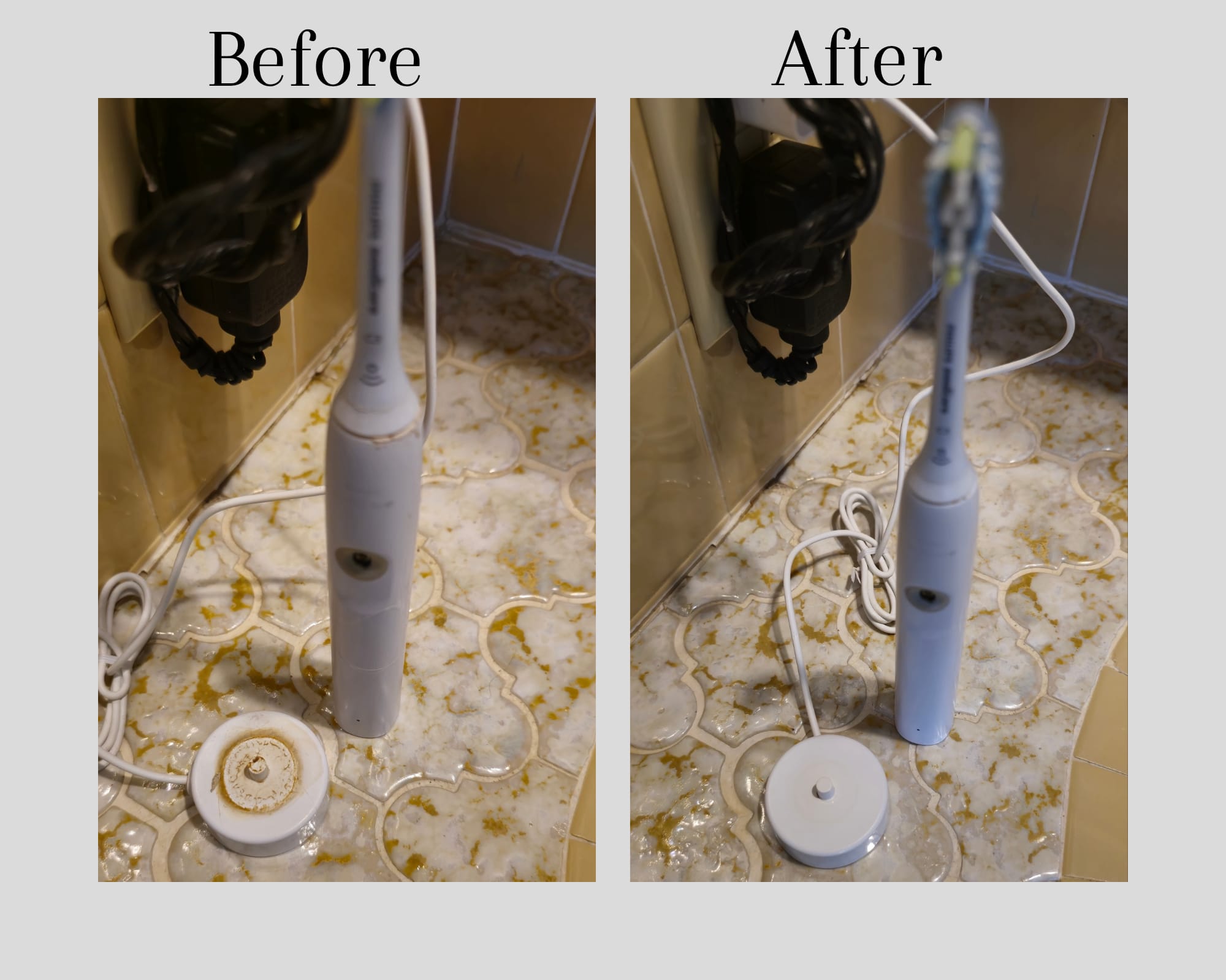 Before and after: Electric toothbrush base cleaning